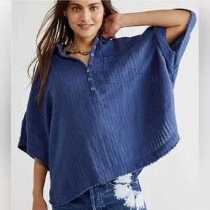 We the Free Ava Shirt Shaded Lake Blue Oversized Sz‎ Medium NEW Defects